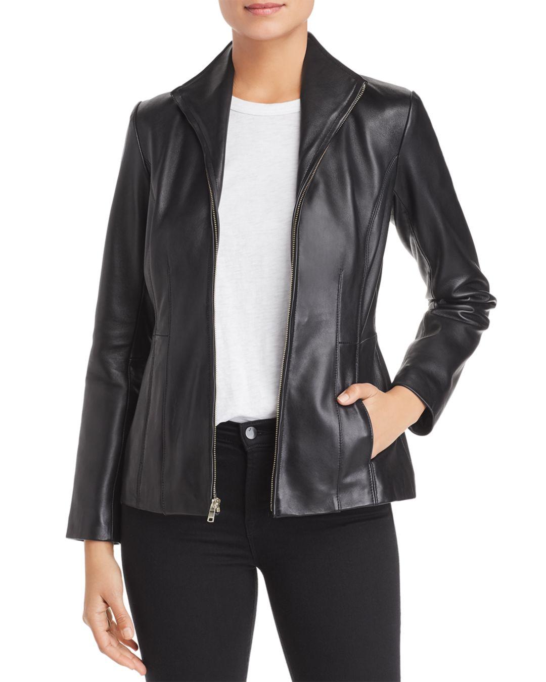 Cole Haan Wing Collar Leather Jacket in Black - Lyst