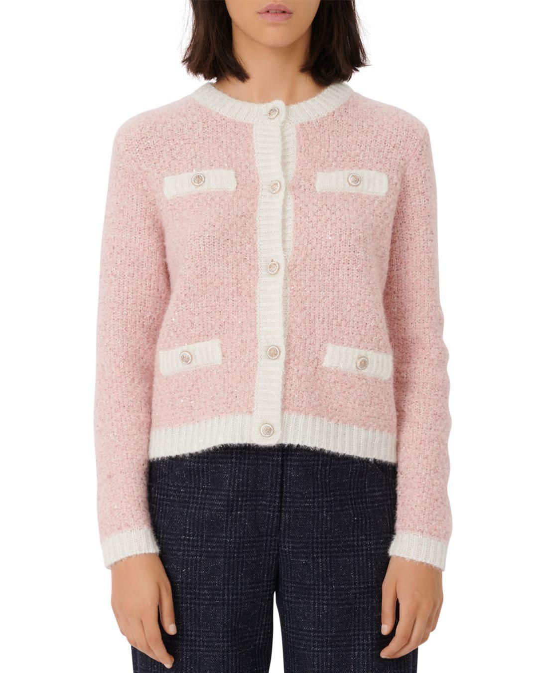 Maje Morning Lurex Sequined Cardigan in Pink | Lyst