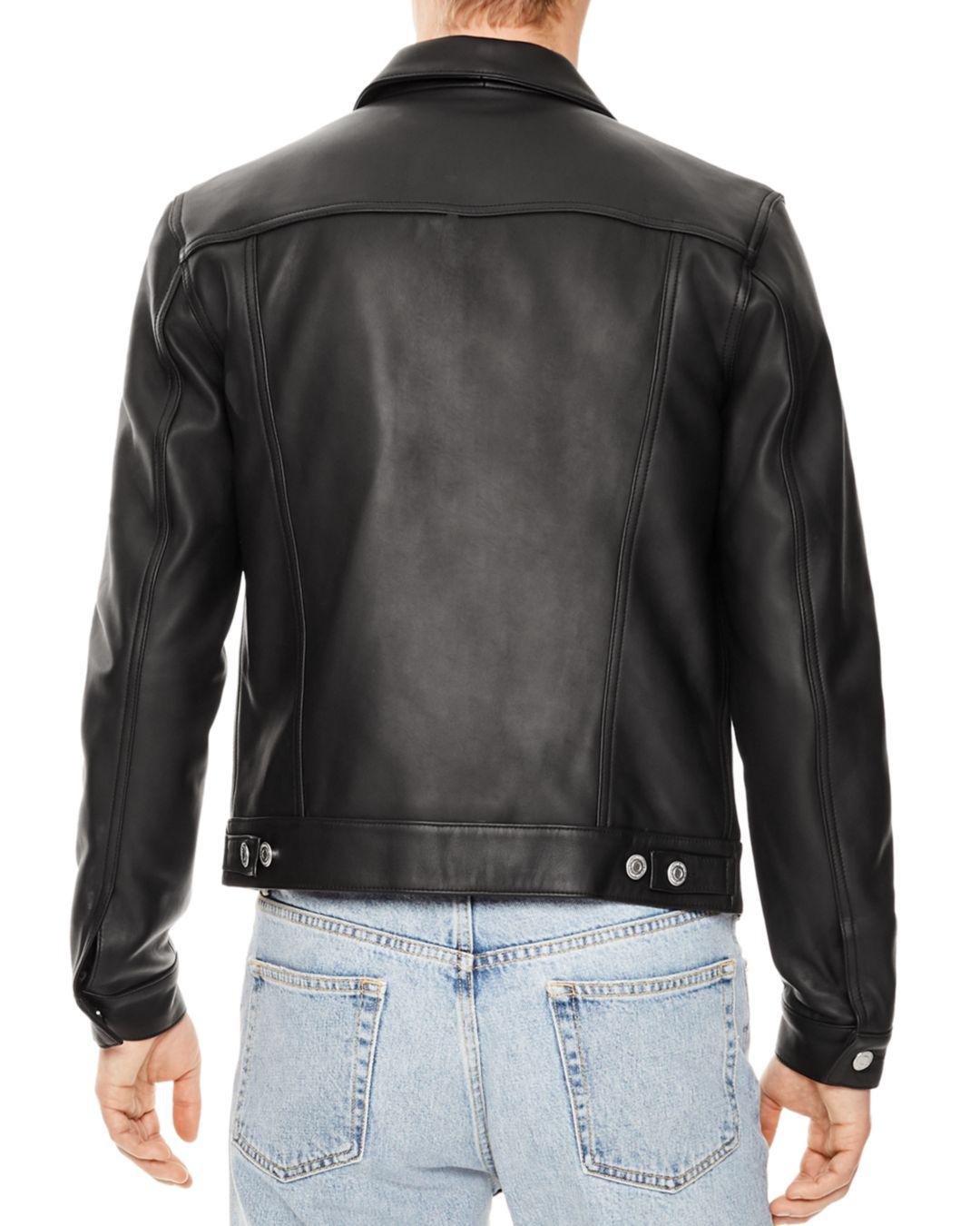 sandro leather trucker jacket