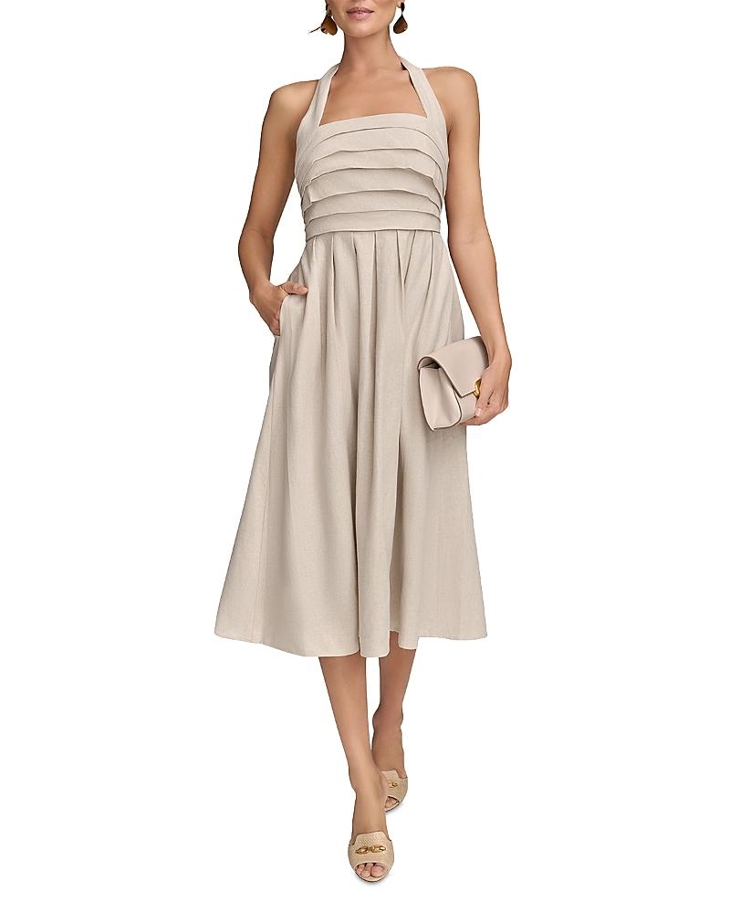 Donna Karan Halterneck Midi Dress in Natural | Lyst