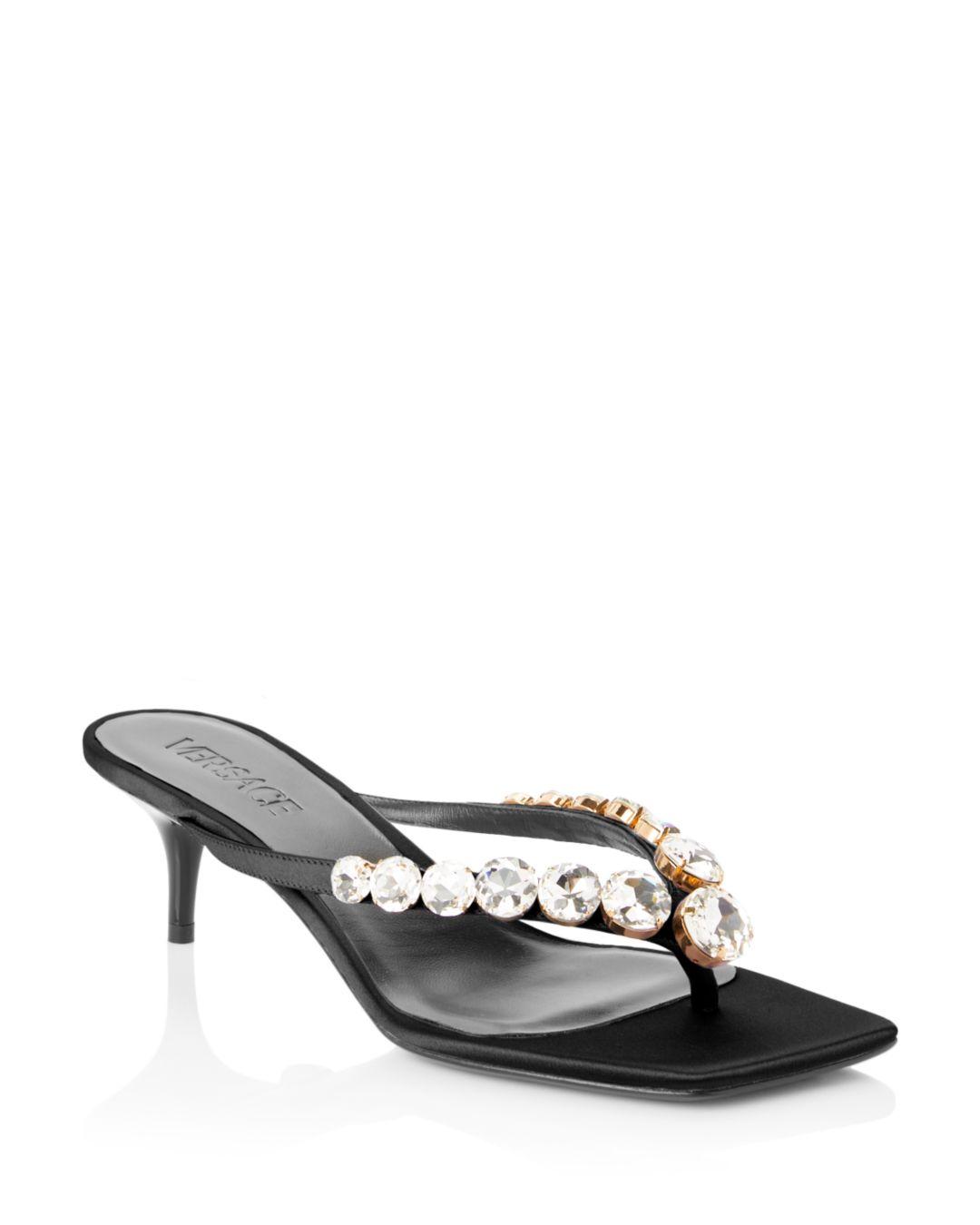 Versace Embellished Kitten Heel Thong Sandals in Black Lyst