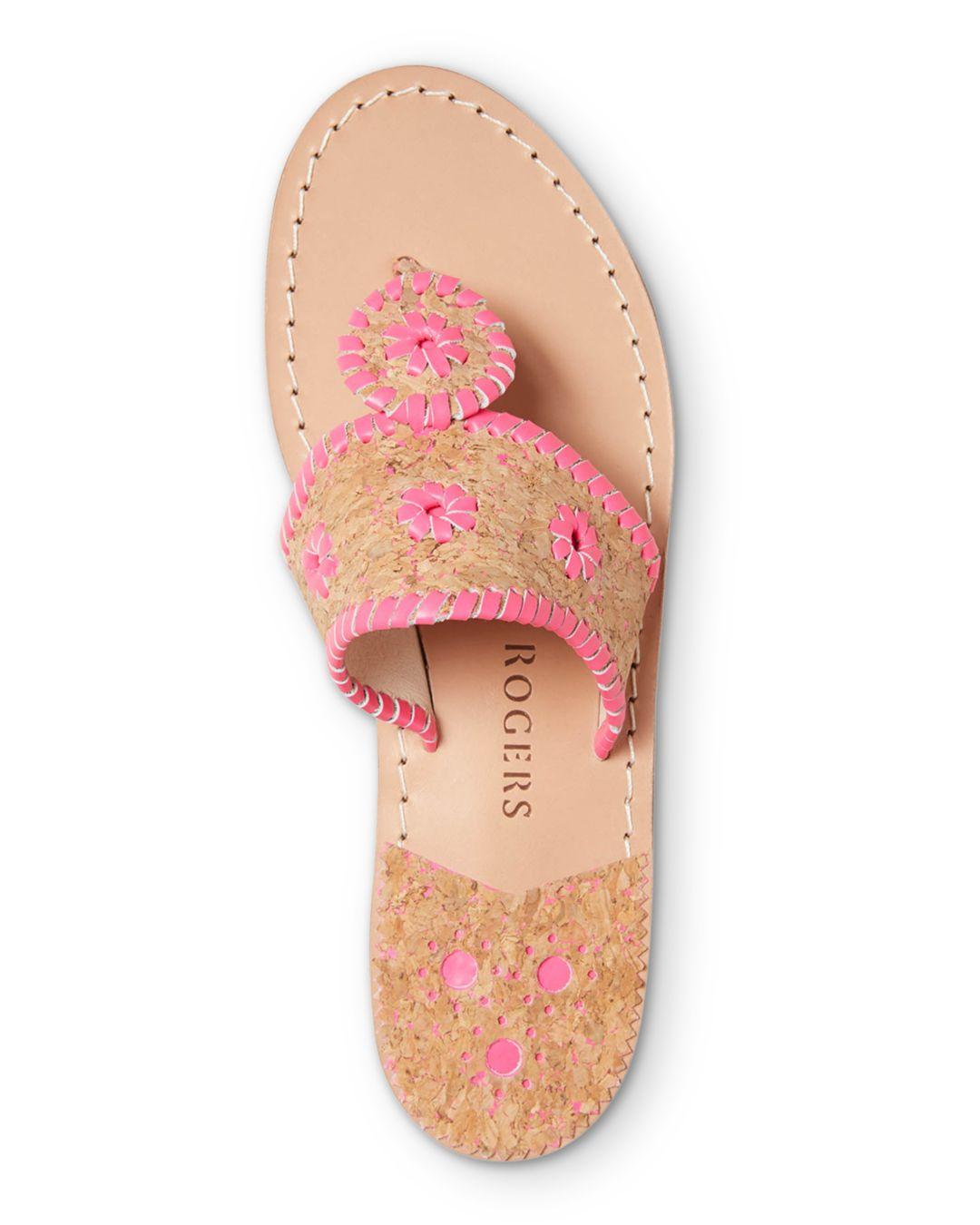 Jack Rogers Leather Napa Valley Cork Thong Sandals in Neon Pink (Pink
