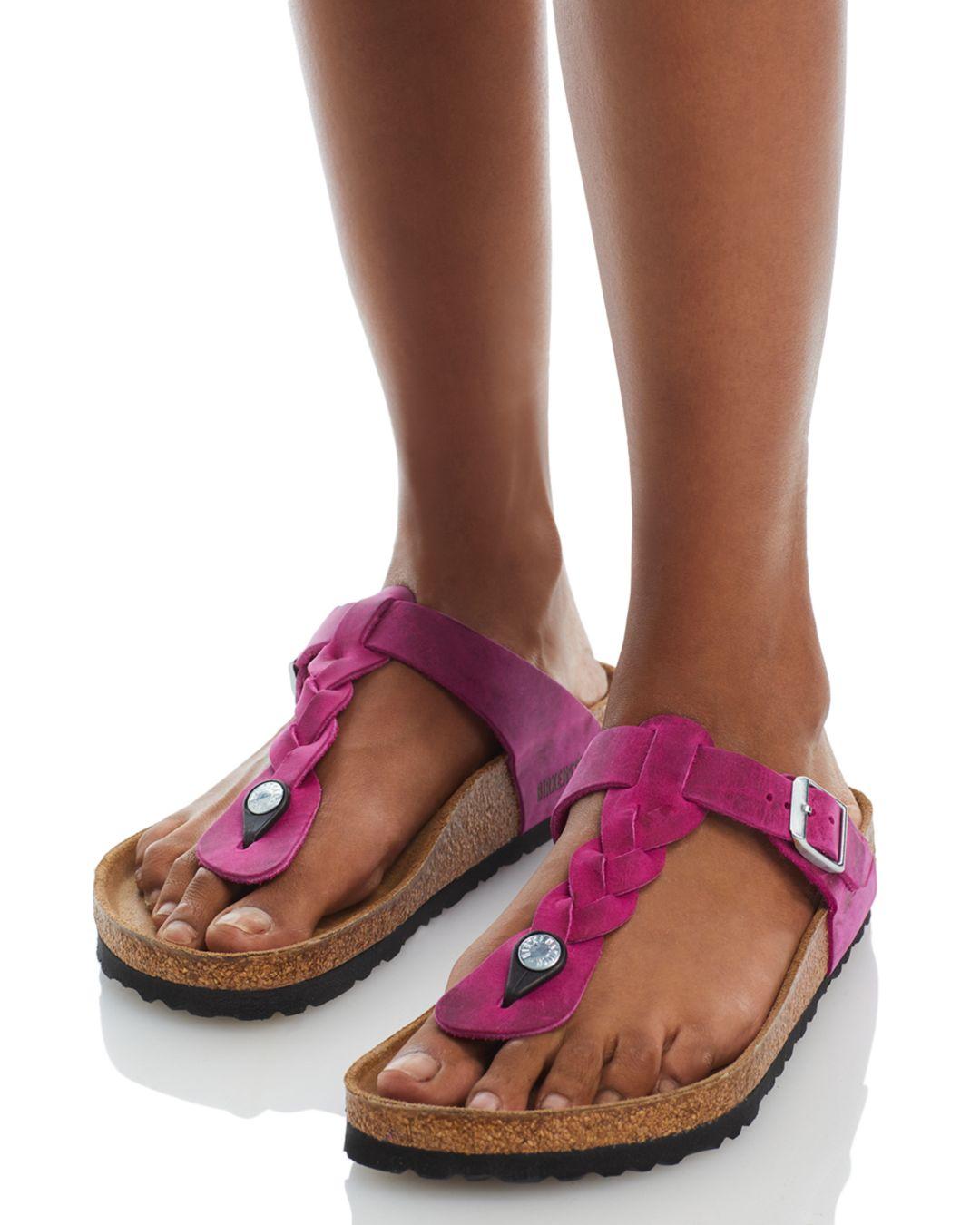 Birkenstock Gizeh Slip On T Strap Buckled Footbed Sandals in Pink | Lyst