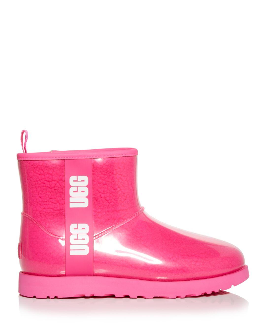 UGG Wool Classic Mini Clear Rain Boots in Hot Pink (Pink) - Save 