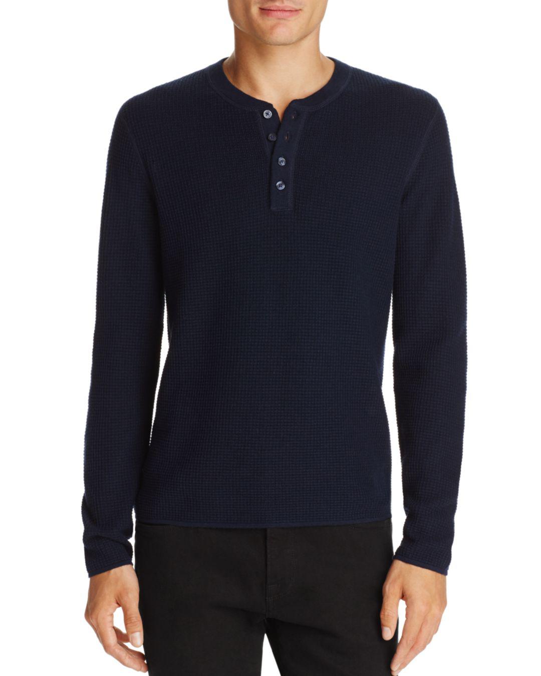 Original Penguin Long Sleeve Waffle Henley in Dark Sapphire (Blue) for