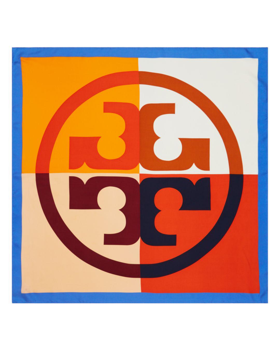 Tory Burch Color-block Logo Silk Scarf - Lyst