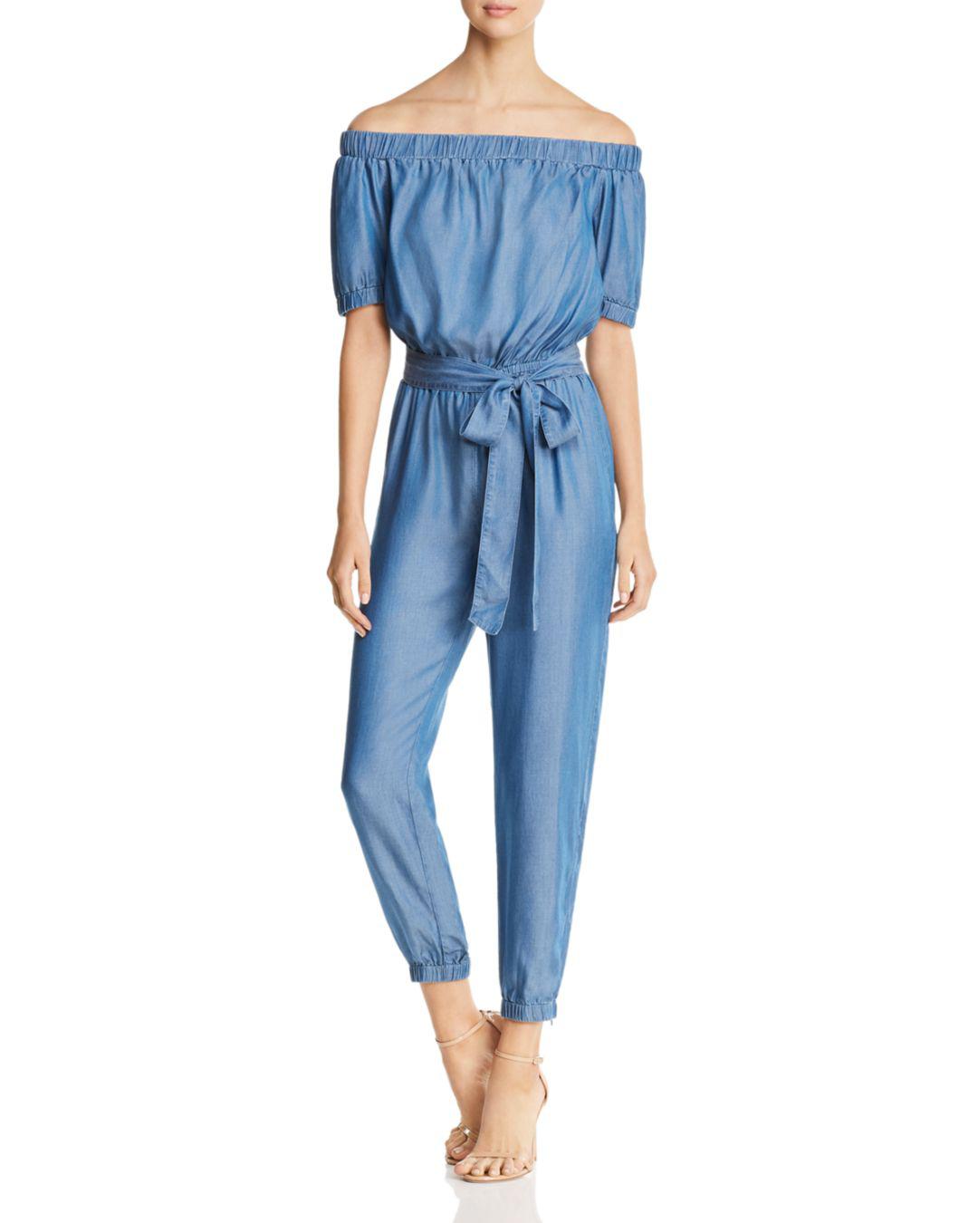 MICHAEL Michael Kors Off-the-shoulder Chambray Jumpsuit in Blue | Lyst