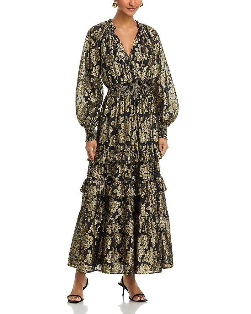 aqua black and gold dress Chiffon Cuffed Balloon Sleeve Scuba Maxi Dress - Black