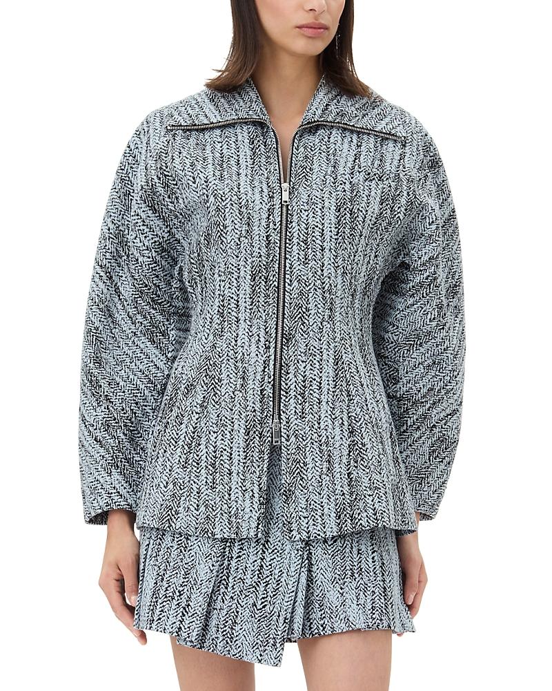 Ganni Tweed Curve Sleeve Jacket in Blue | Lyst