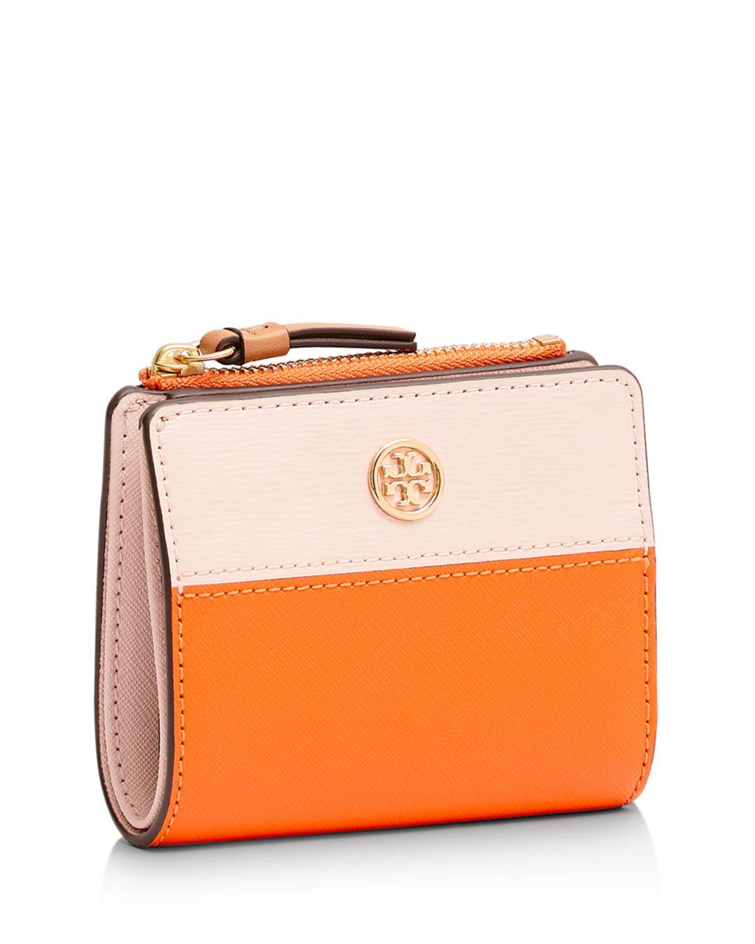 Tory Burch Leather Robinson Color-block Mini Wallet in Pink | Lyst