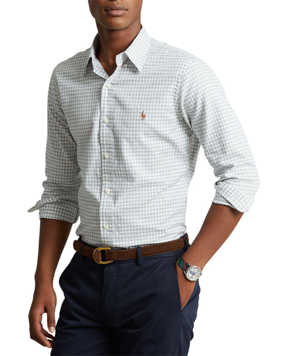 Polo Ralph Lauren Classic Fit Gingham Oxford Shirt in Gray for Men | Lyst
