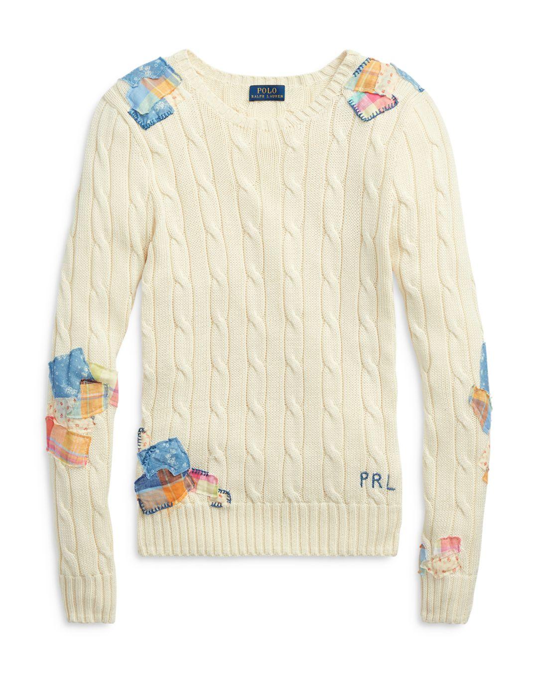 Ralph Lauren Cotton Polo Patchwork Cable - Knit Sweater in Cream 