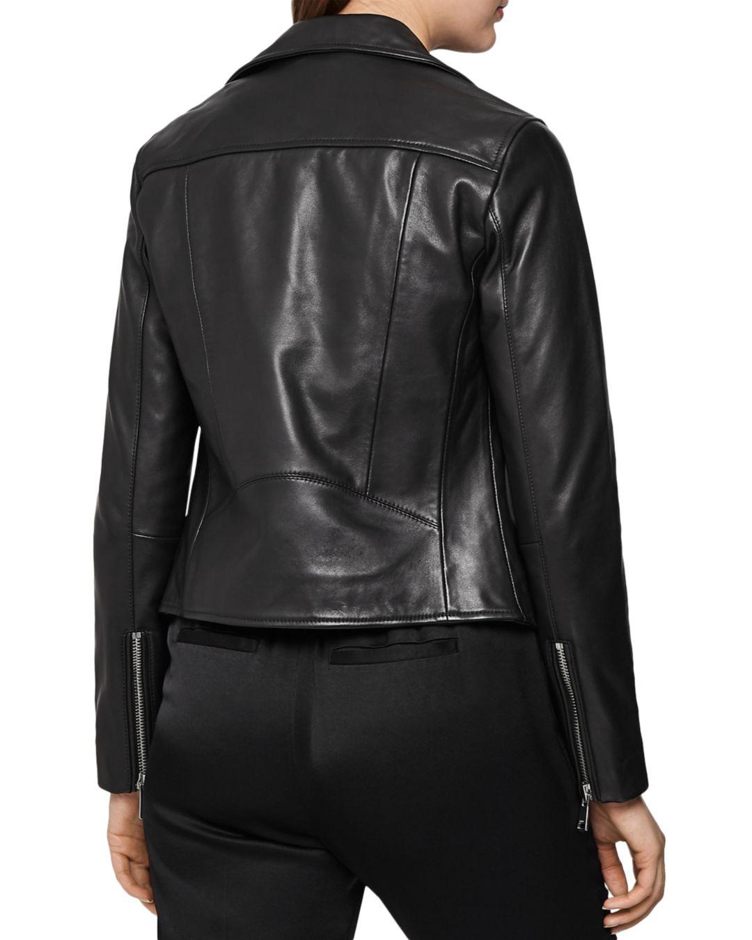 Reiss Geo Soft Leather Biker Jacket in Black | Lyst