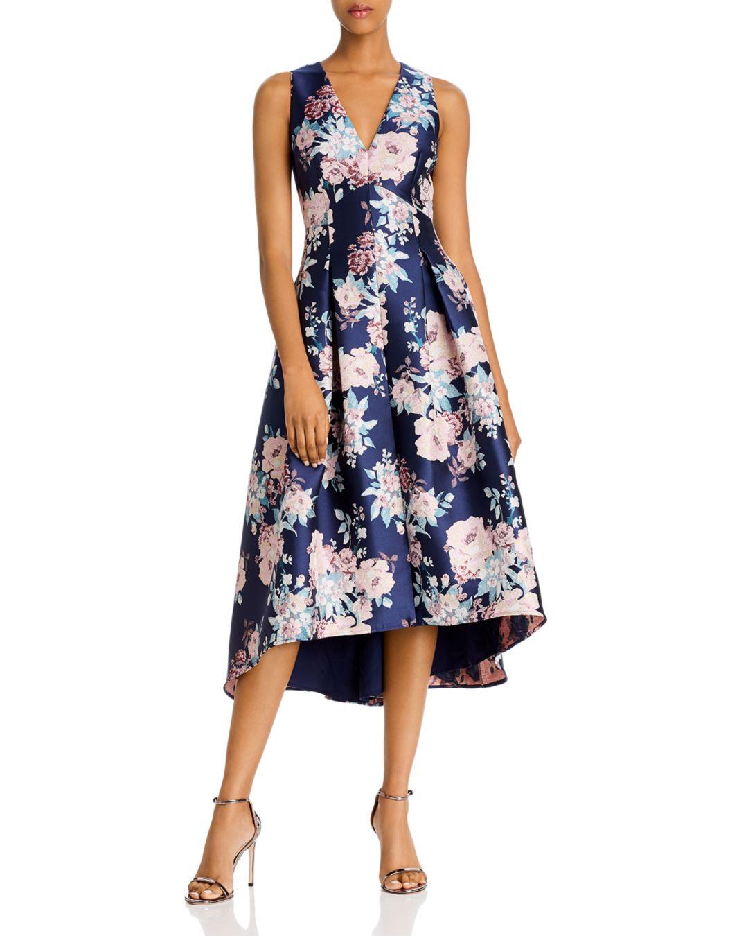 navy blue floral high low dress