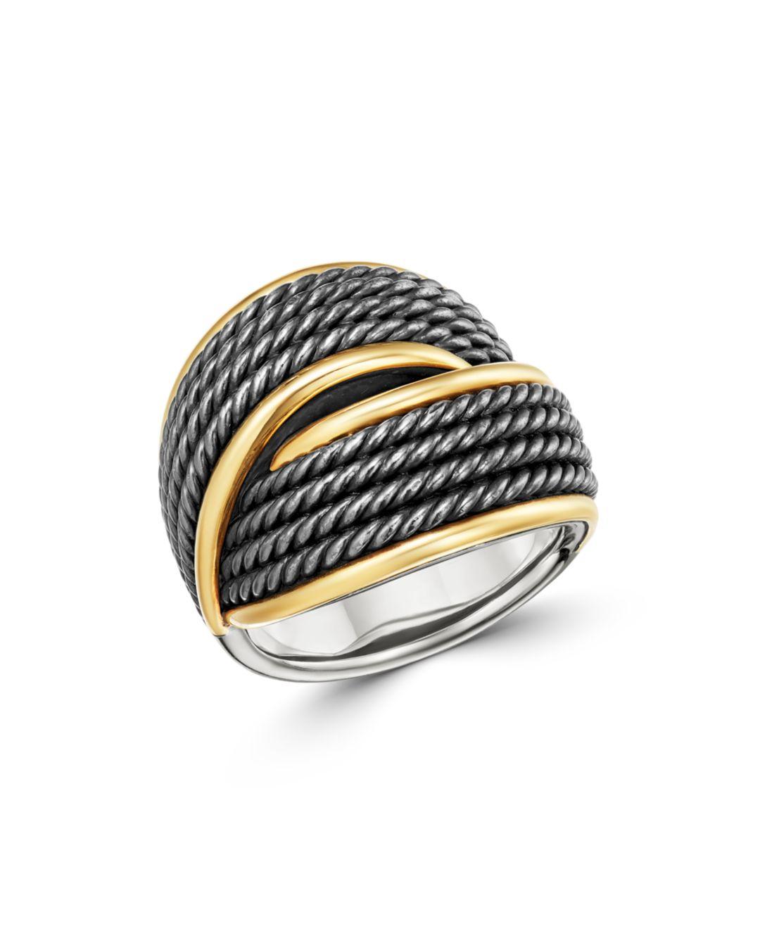 David Yurman Origami 18k Gold Crossover Ring With Blackened Sterling