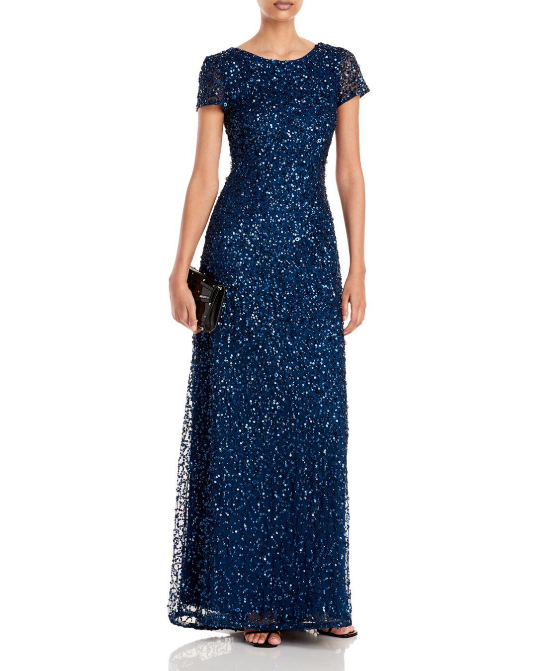 Adrianna Papell Sequined Cap Sleeve Gown in Blue | Lyst