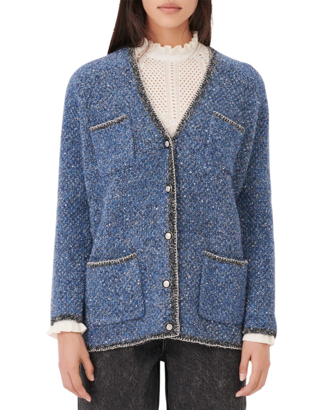 Maje Synthetic Miso Lurex Cardigan With Chain Details in Blue - Lyst