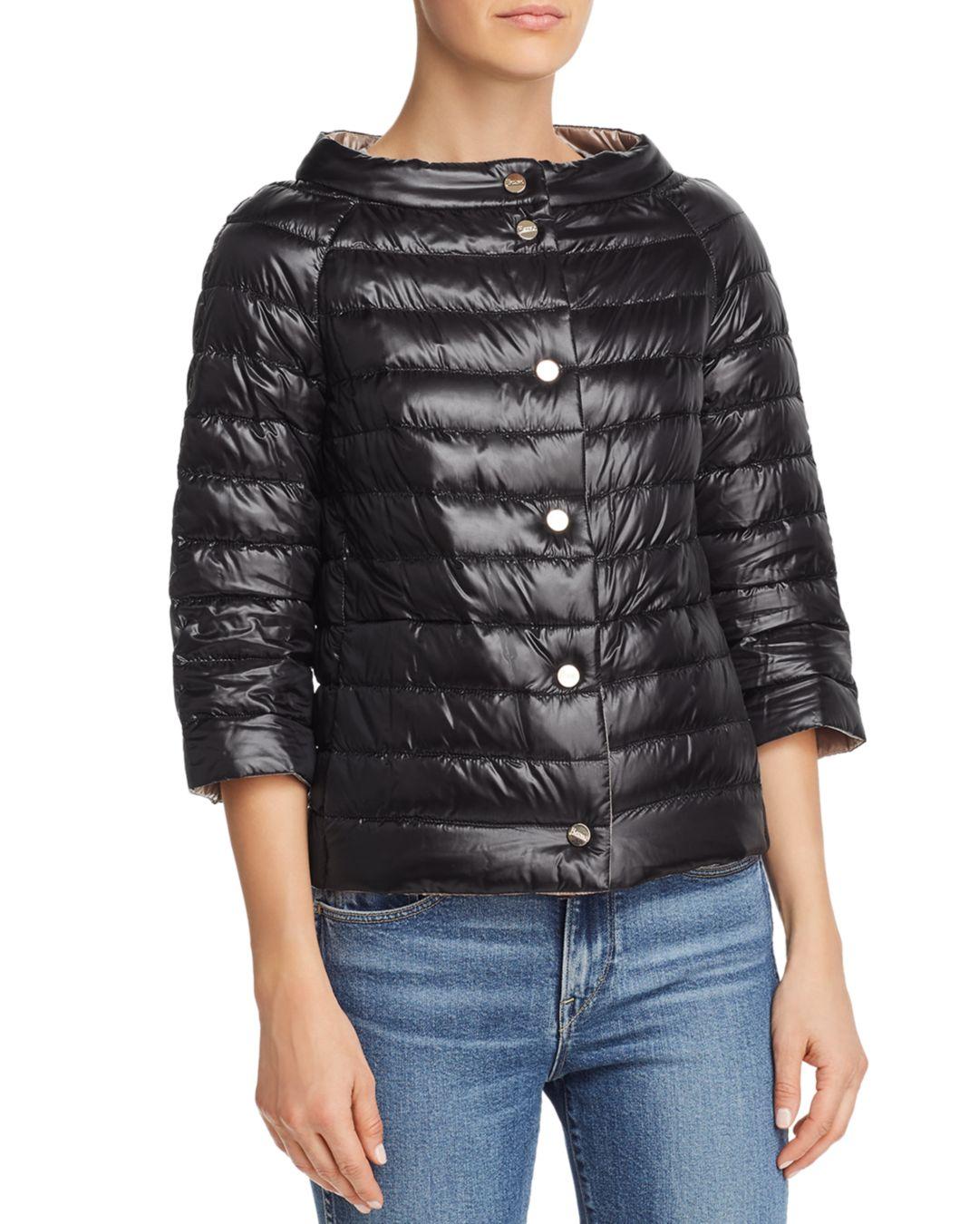 Herno Synthetic Nylon Reversible Down Cape Coat in Black/Taupe (Black