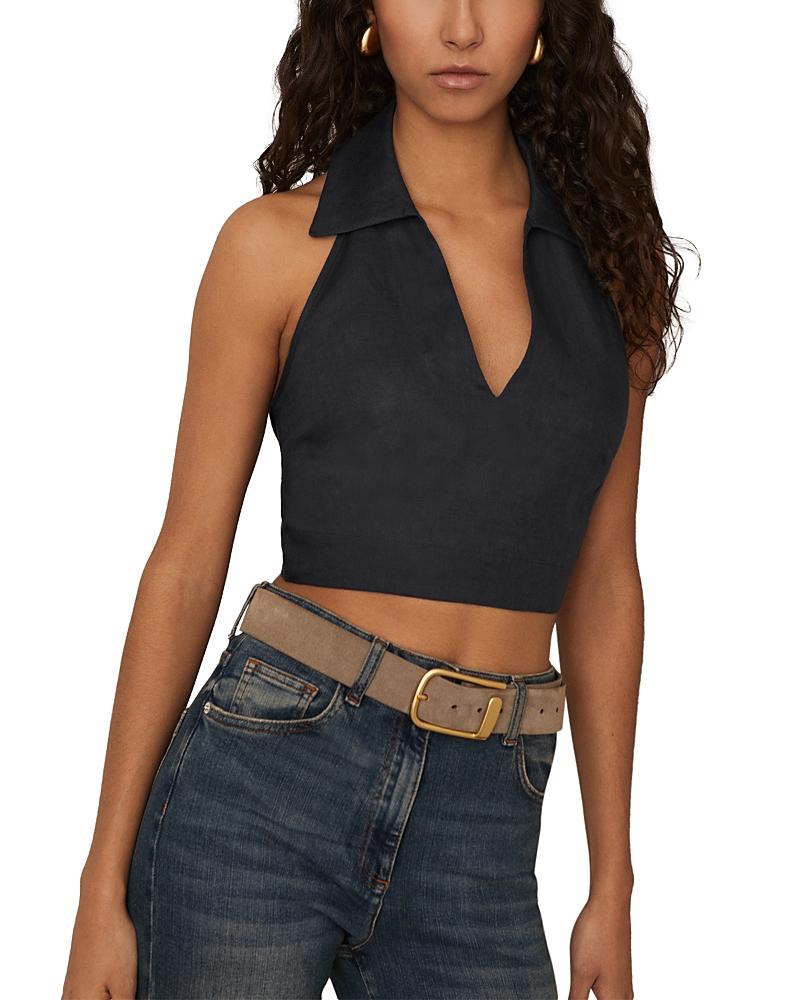 Reiss Cara Linen Halter Neck Top in Blue | Lyst