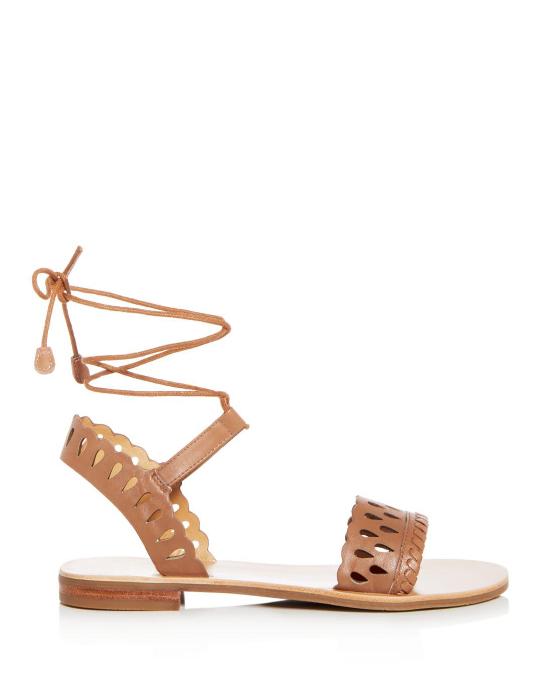 Jack Rogers Women S Ruby Leather Ankle Tie Sandals In Cognac