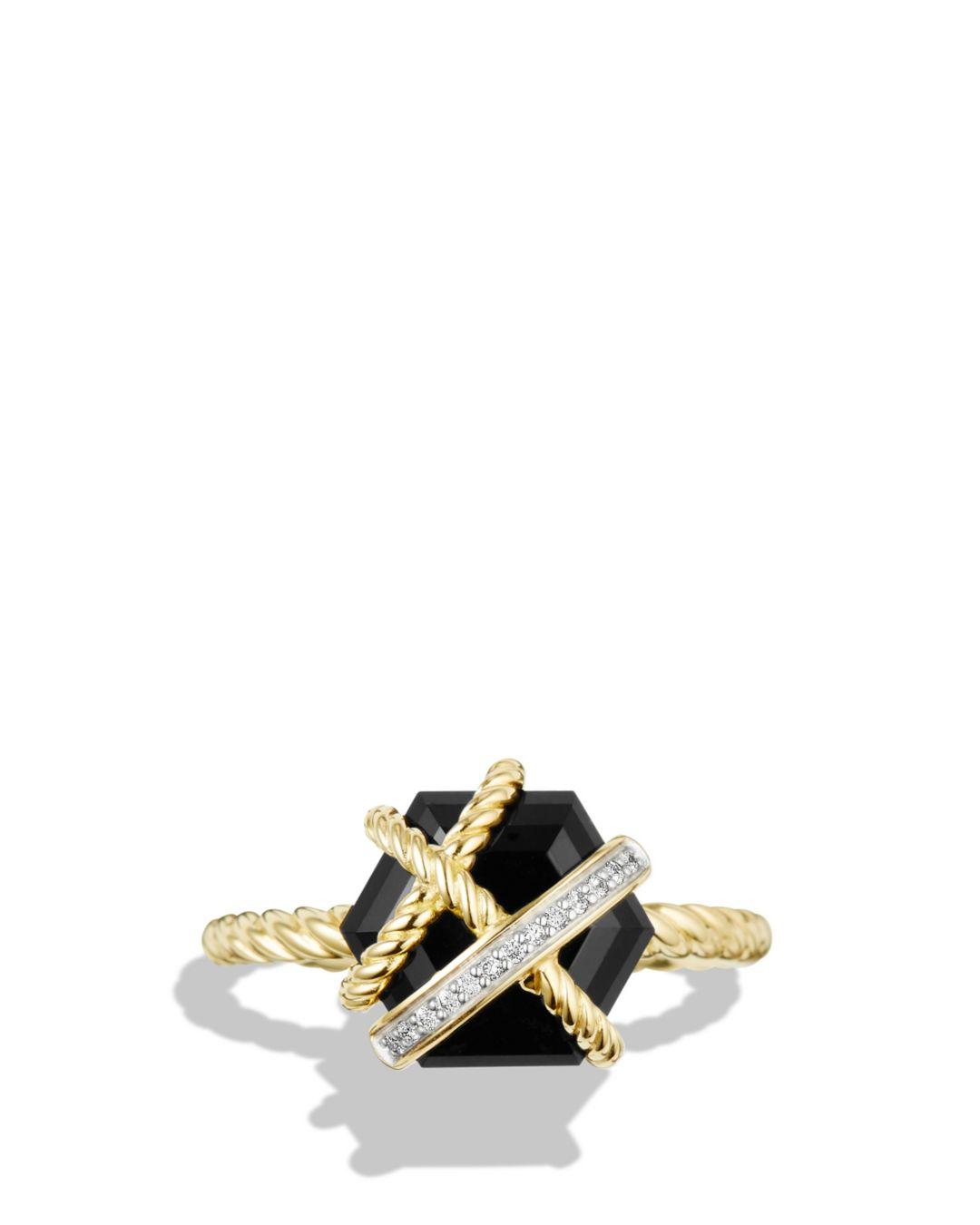 David Yurman Cable Wrap Ring With Black Onyx & Diamonds In 18k Gold Lyst