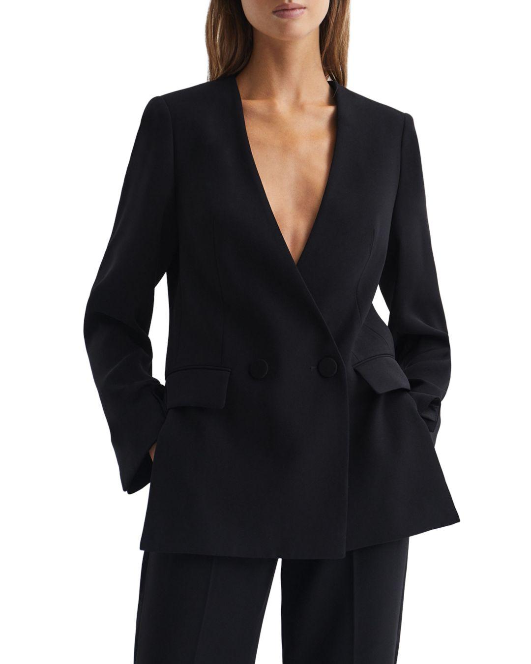Reiss Margeaux Collarless Double Breasted Blazer in Black Lyst