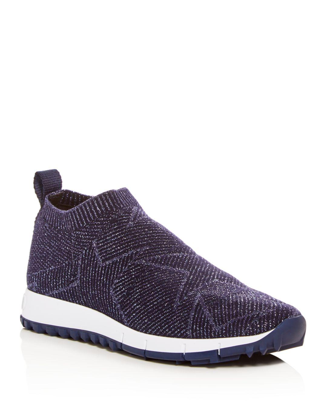 Jimmy Choo Women's Norway Glitter Knit Slip - On Sneakers in Navy (Blue ...