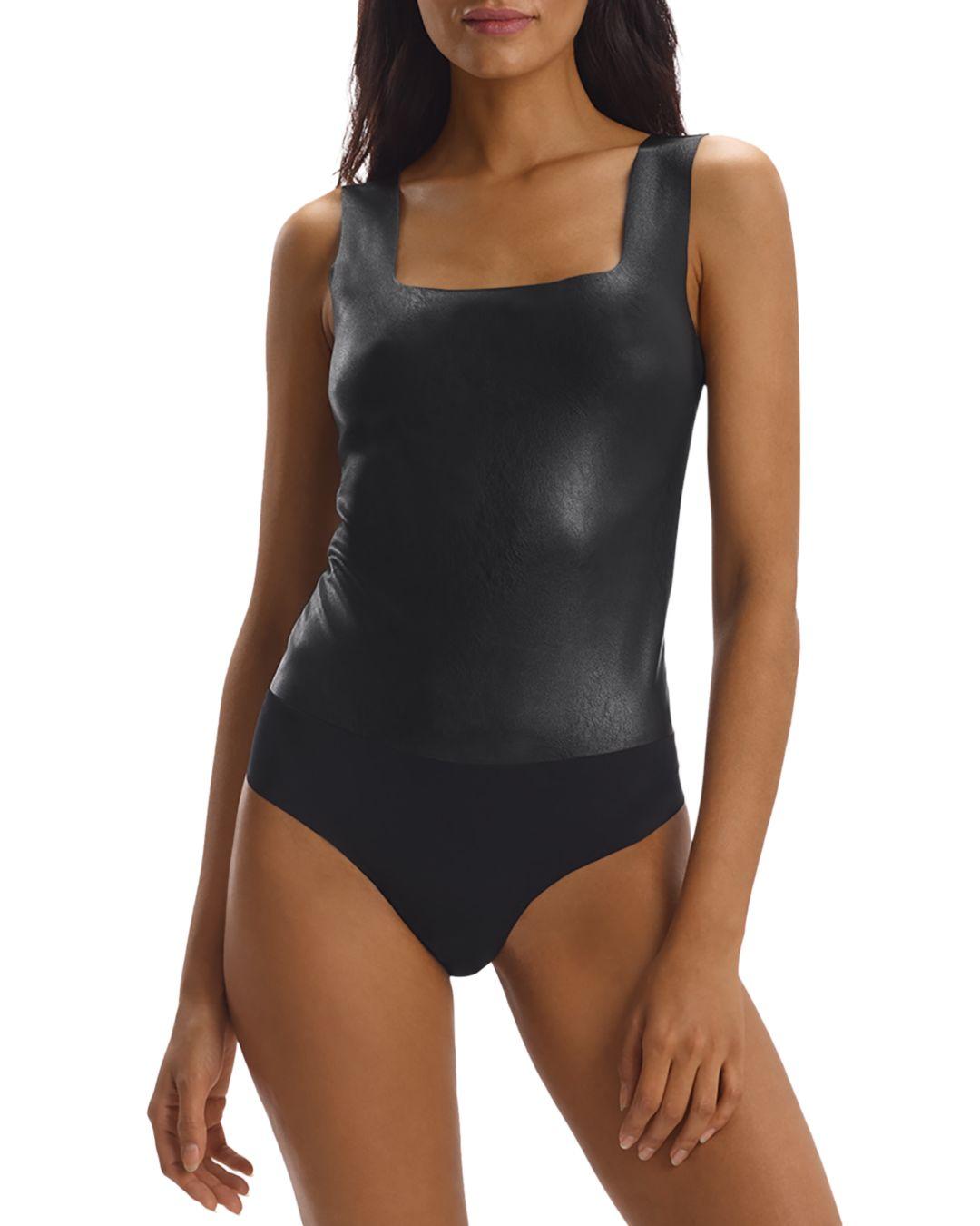 Commando Synthetic Faux Leather Square Neck Bodysuit in Black | Lyst