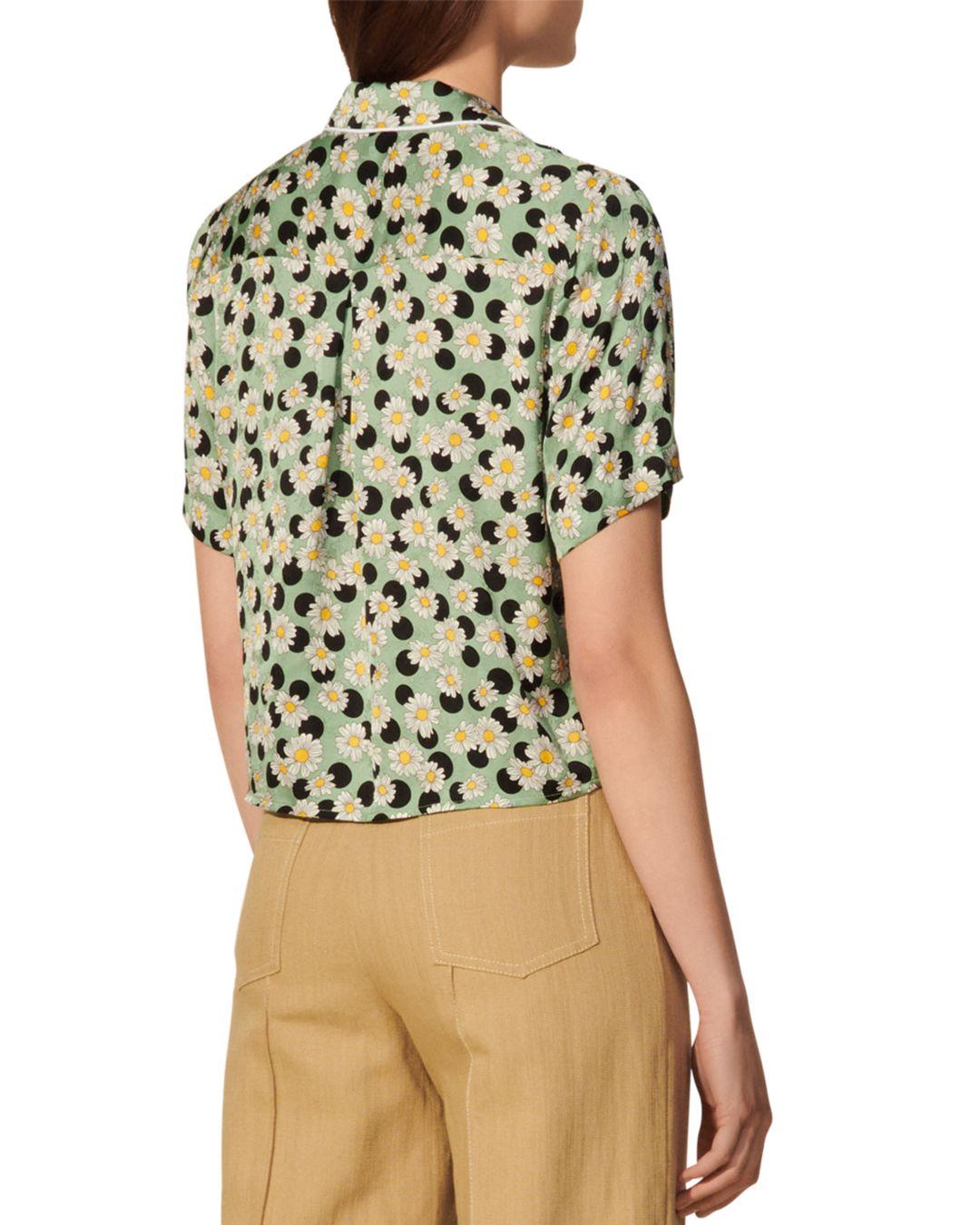 Sandro Rosa Printed Tie Front Shirt in 