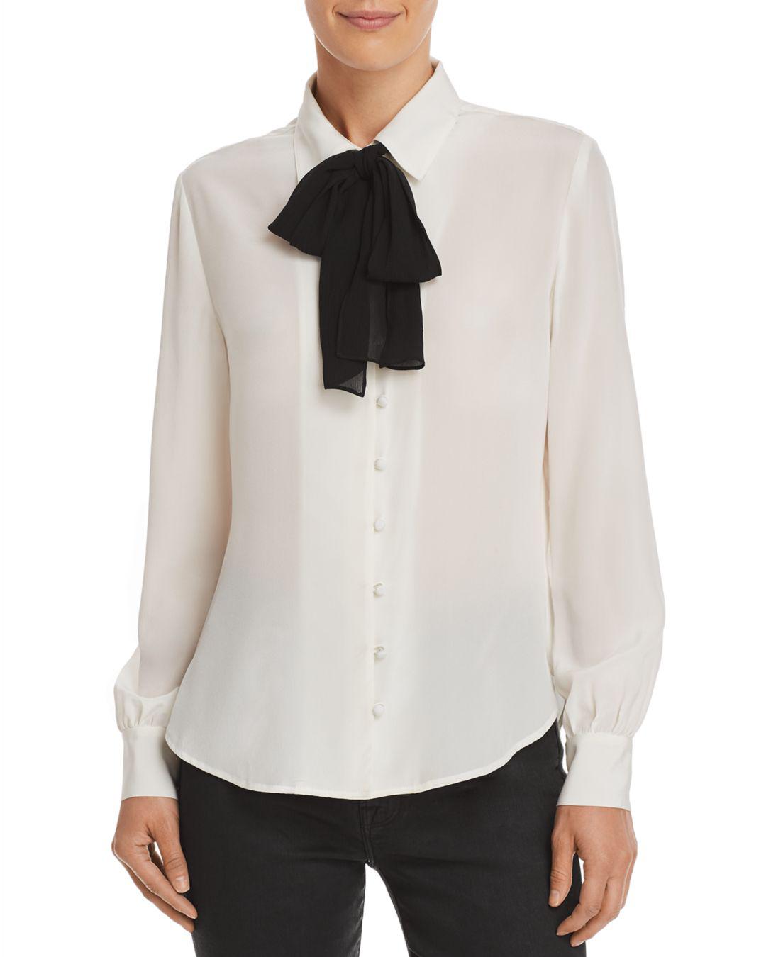FRAME Bow Tie Blouse in White | Lyst