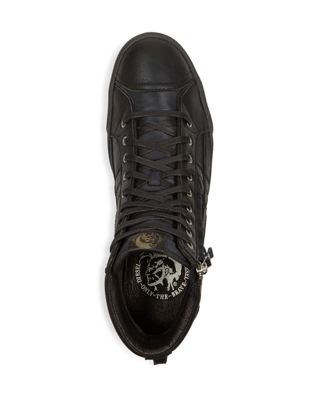 DIESEL D-velows D-string Plus Leather High Top Sneakers in Black for Men -  Lyst