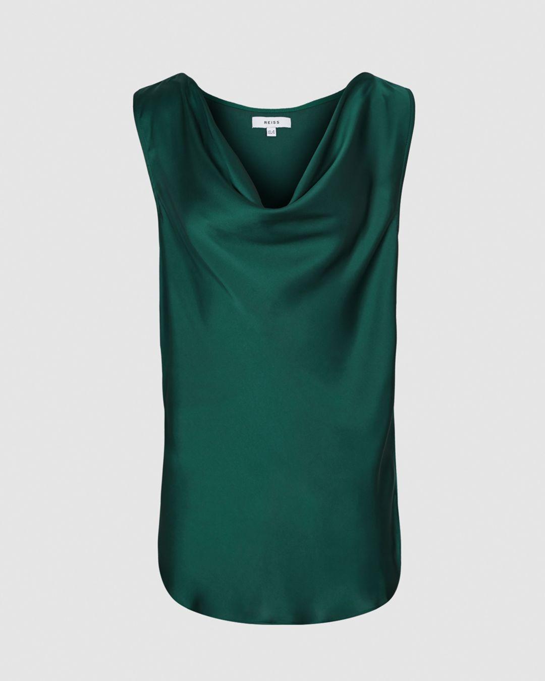 Reiss Elle - Satin Cowl Neck Top in Green | Lyst