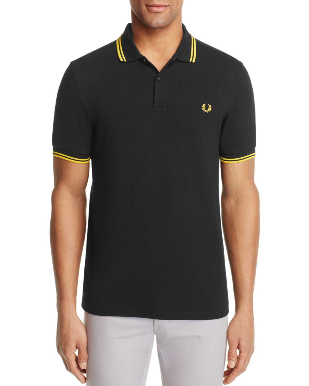 Fred Perry Cotton Twin - Tipped Slim Fit Polo Shirt in Black/Yellow/Yellow ( Black) for Men | Lyst