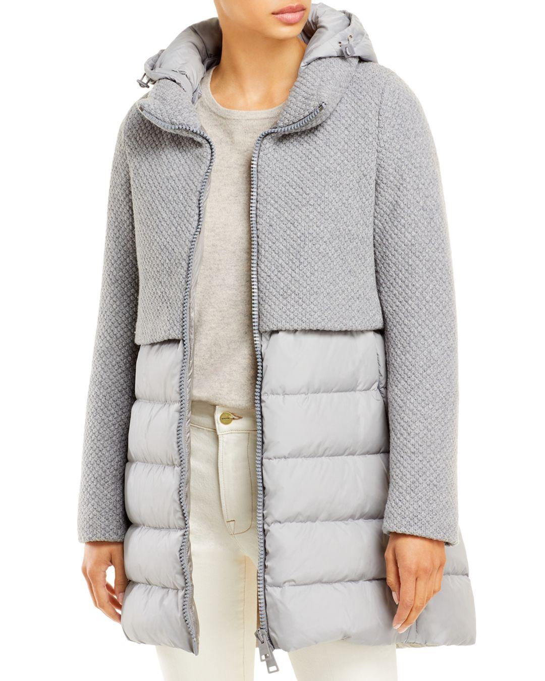 Herno Knit Overlay Puffer Coat in Gray Lyst