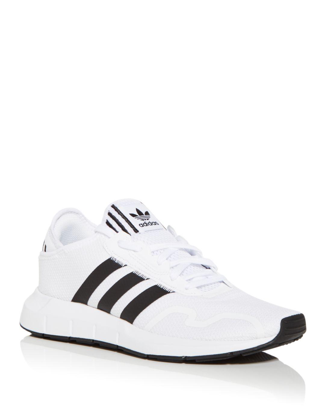black and white tennis shoes on Adidas Swift Run X Knit Low Top Sneakers In White Black White For Men Lyst