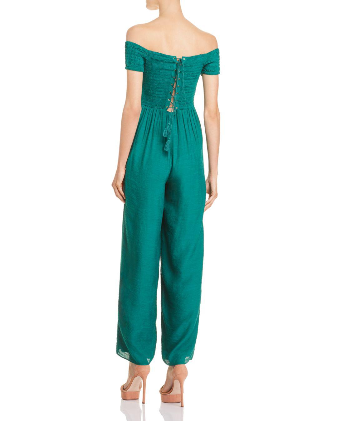 Guess Lily Smocked Offtheshoulder Jumpsuit in Green Lyst