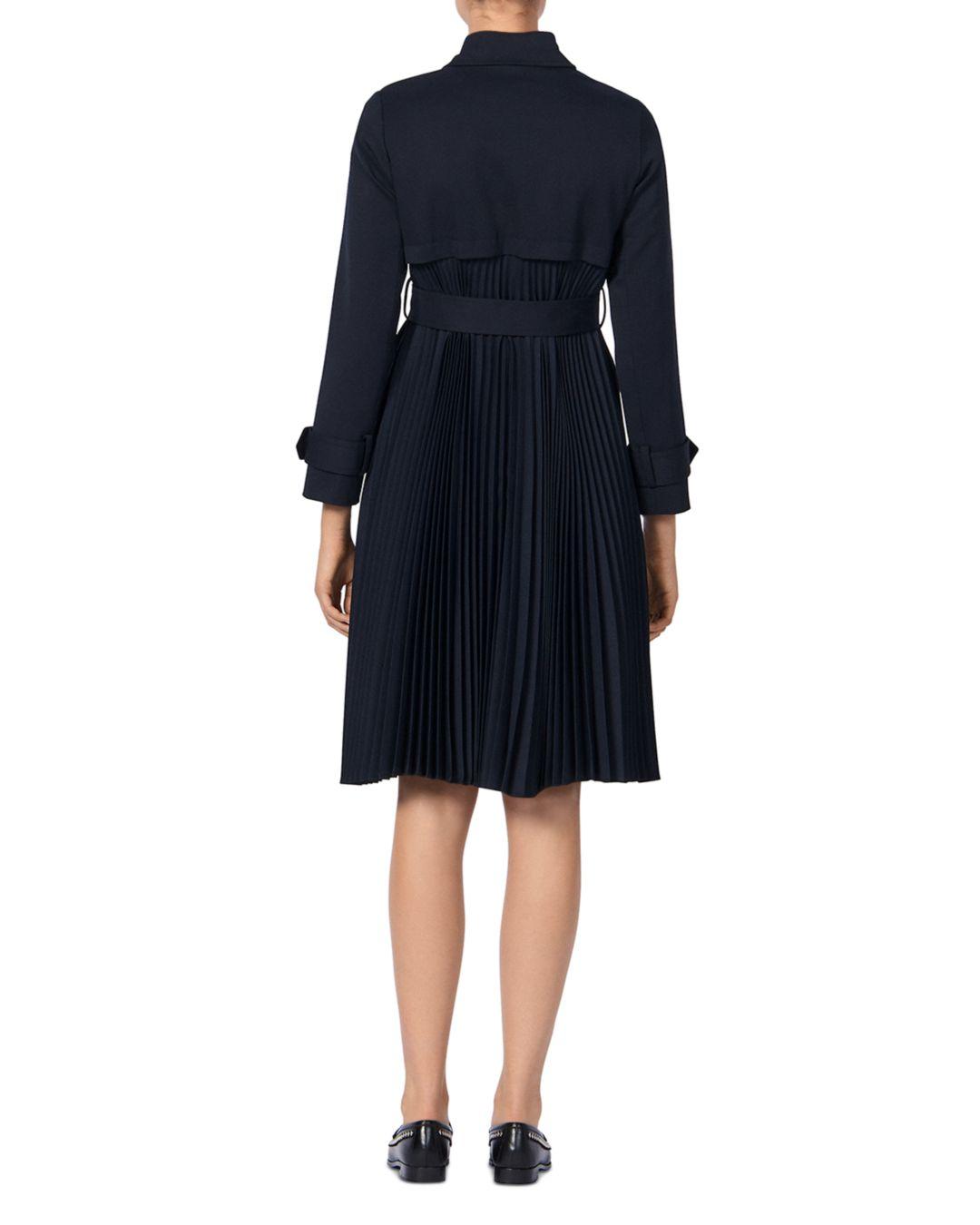 Sandro Wool Pleat - Back Trench Coat in Navy Blue (Blue) - Save 60% - Lyst