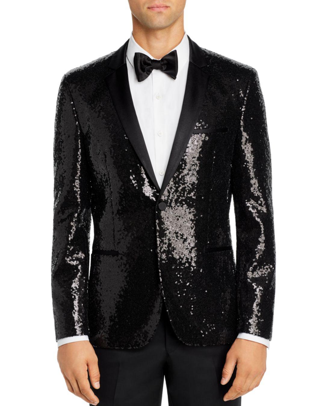 HUGO Satin Arti Sequined Extra Slim Fit Tuxedo Jacket in Black for Men ...