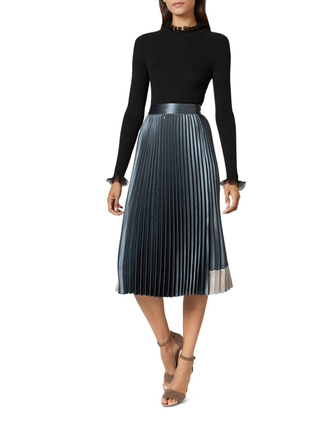 Ted Baker Contrast Panel Pleated Midi Skirt in Mid Blue (Blue) | Lyst