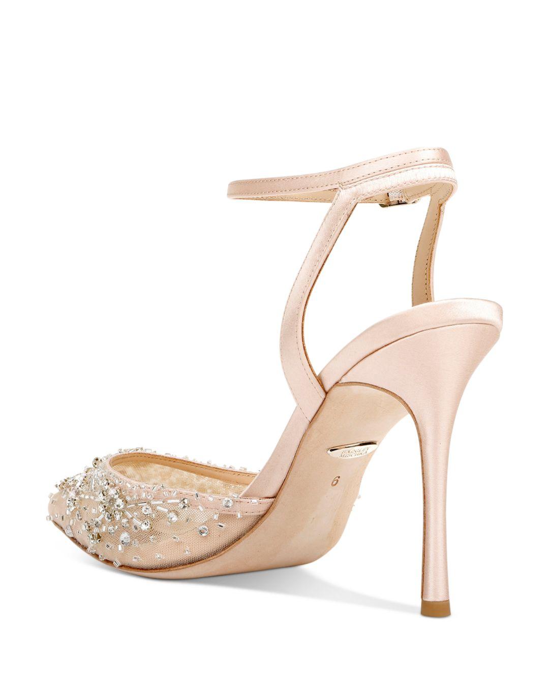 Bead Embellished Satin High Heel Pumps 