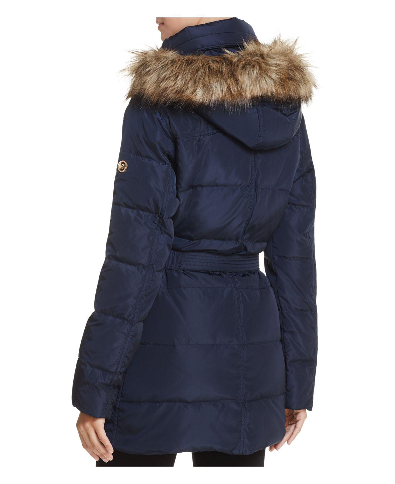 navy belted puffer coat