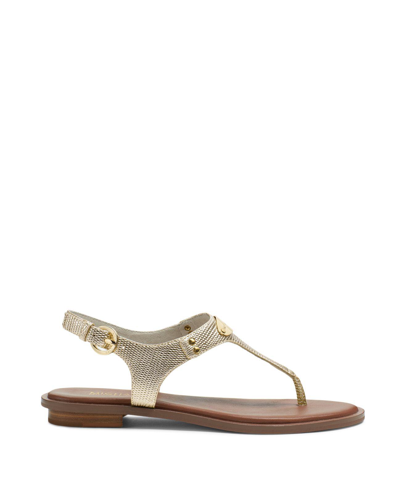 MICHAEL Michael Kors Flat Thong Sandals - Mk Logo Plate in Pale Gold (Metallic) - Lyst