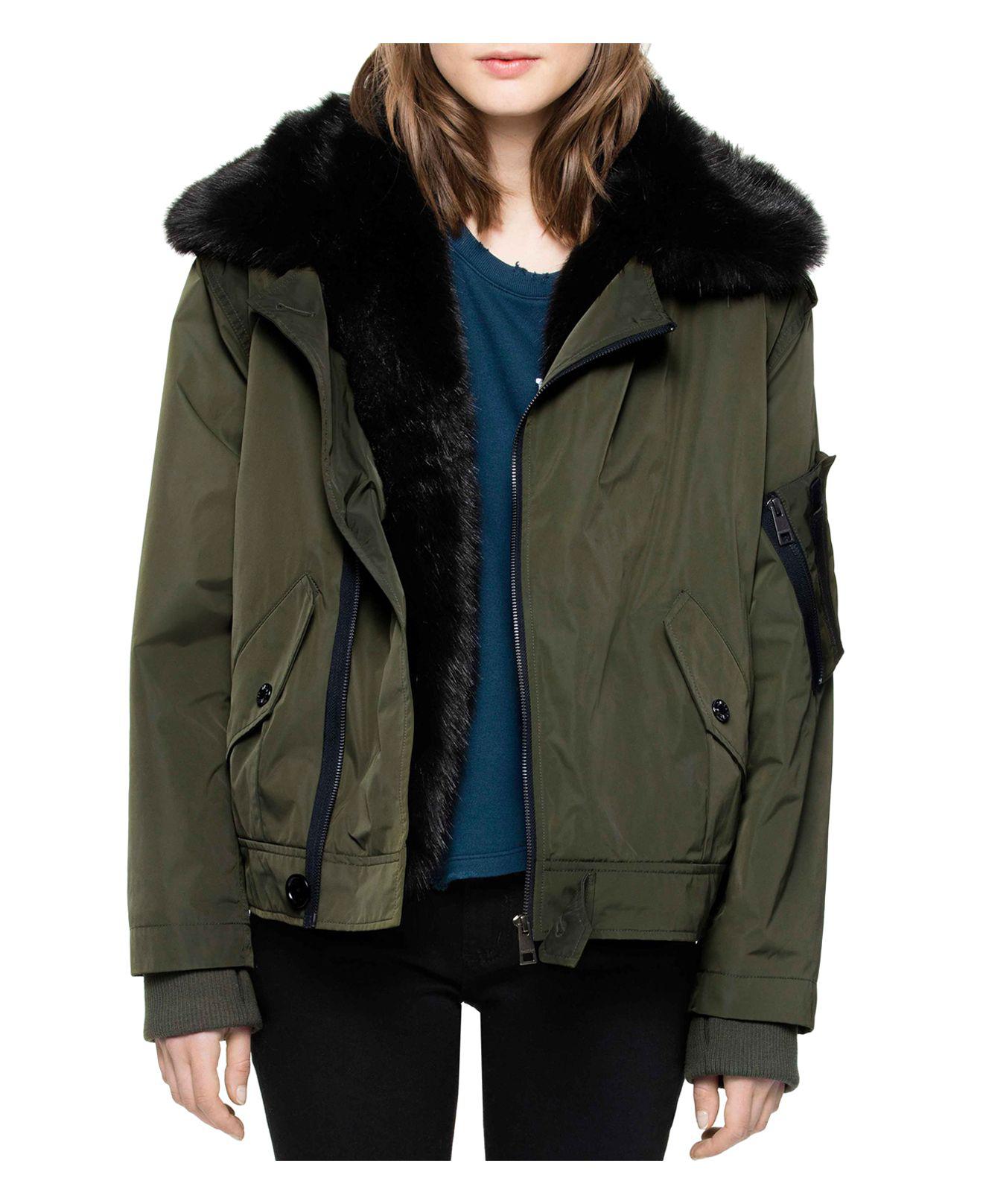 Zadig & voltaire Kassy Faux-fur-lined Coat in Green | Lyst