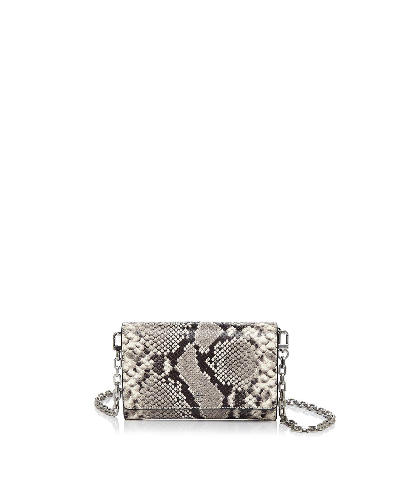 Tory Burch Robinson Embossed Snakeskin Leather Crossbody Chain Wallet - Lyst