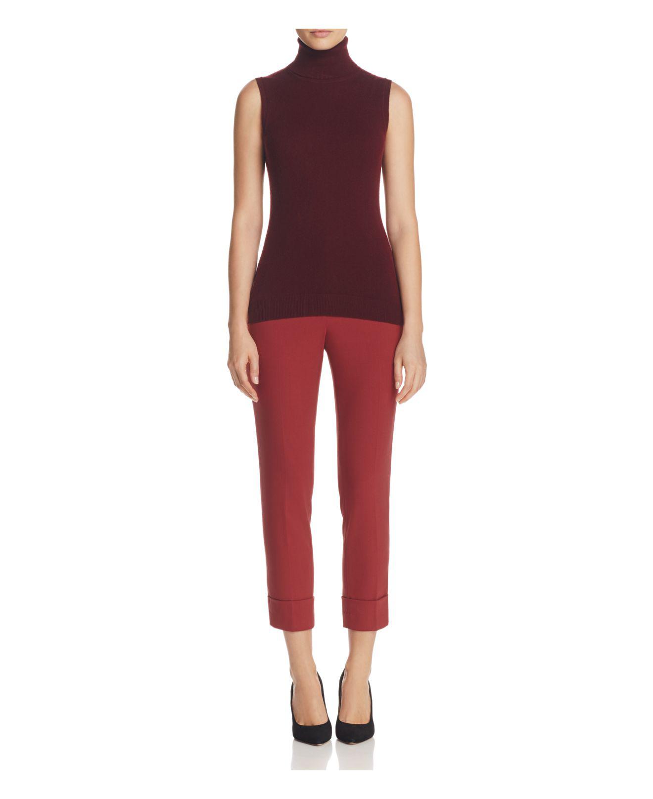 Theory Stretch Wool Cropped Cuffed Pants in Red - Lyst