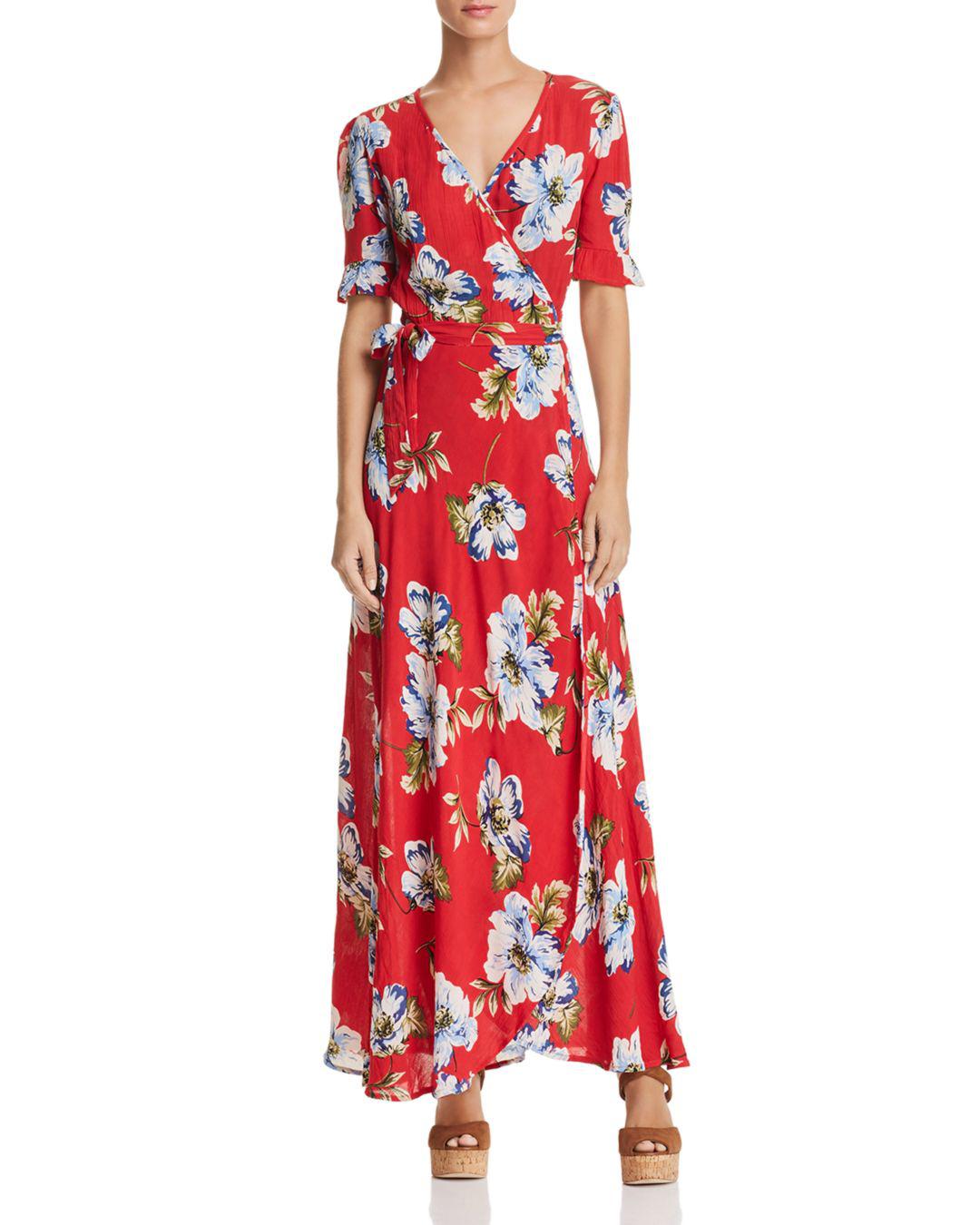 red floral print wrap dress