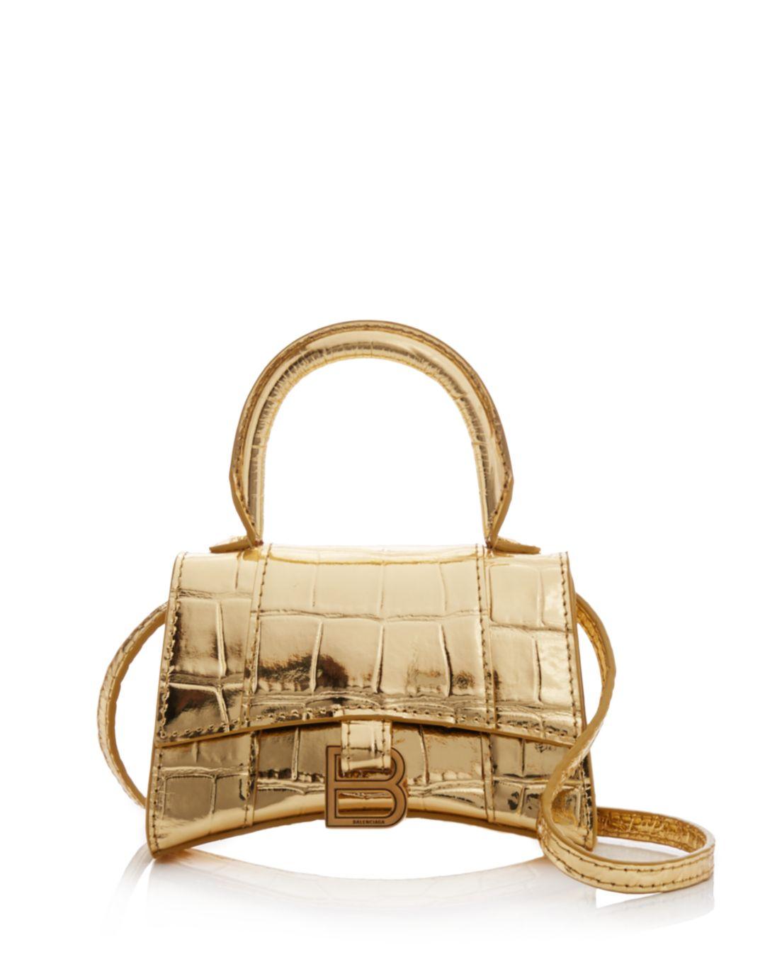 Balenciaga Hourglass Mini Embossed Leather Top Handle Bag in Gold 