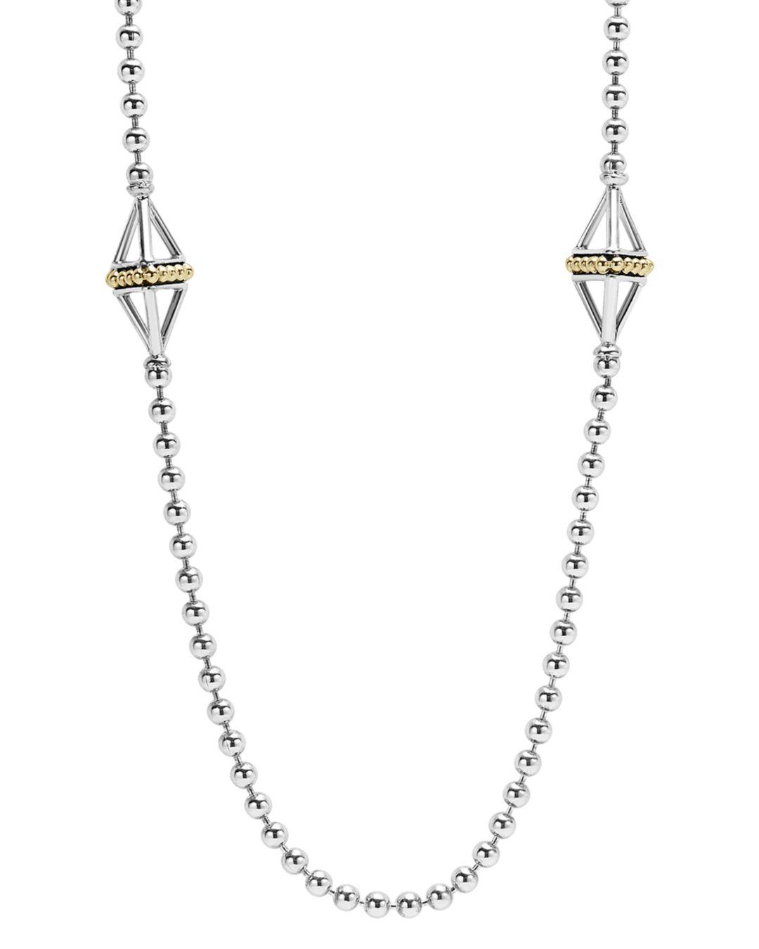 Lagos Ksl Long Pyramid Station Necklace In Gold Silver Metallic