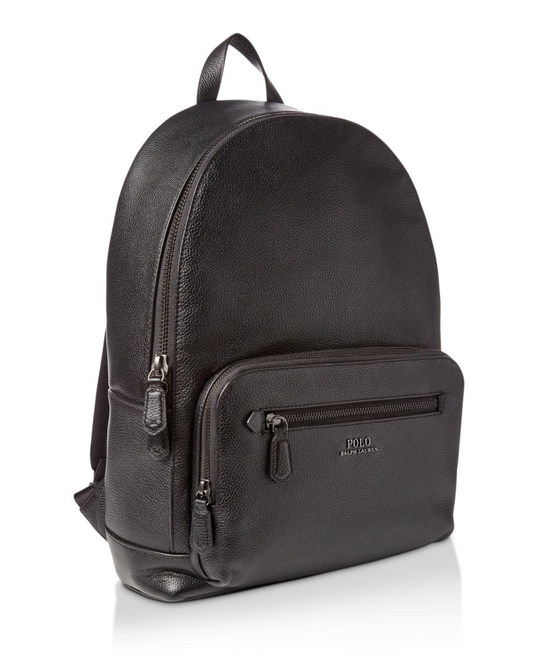 Polo Ralph Lauren Pebbled Leather Backpack in Black for Men | Lyst