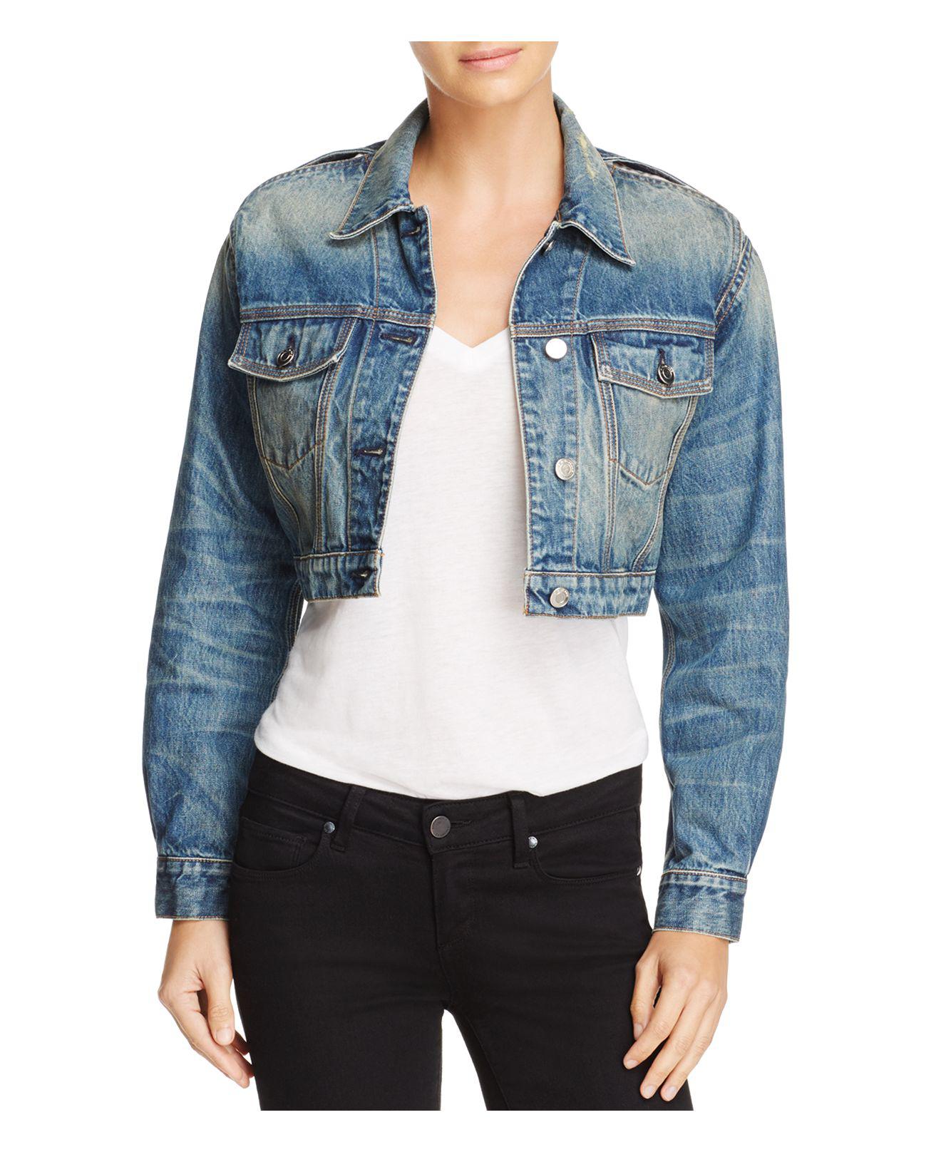 IRO Kiss Cutout Cropped Denim Jacket in Blue Washed (Blue) - Lyst